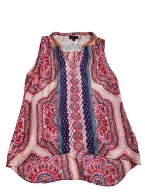 Hale Bob 100% Silk Sleeveless Blouse Top Beaded Neck Paisley Print Size M